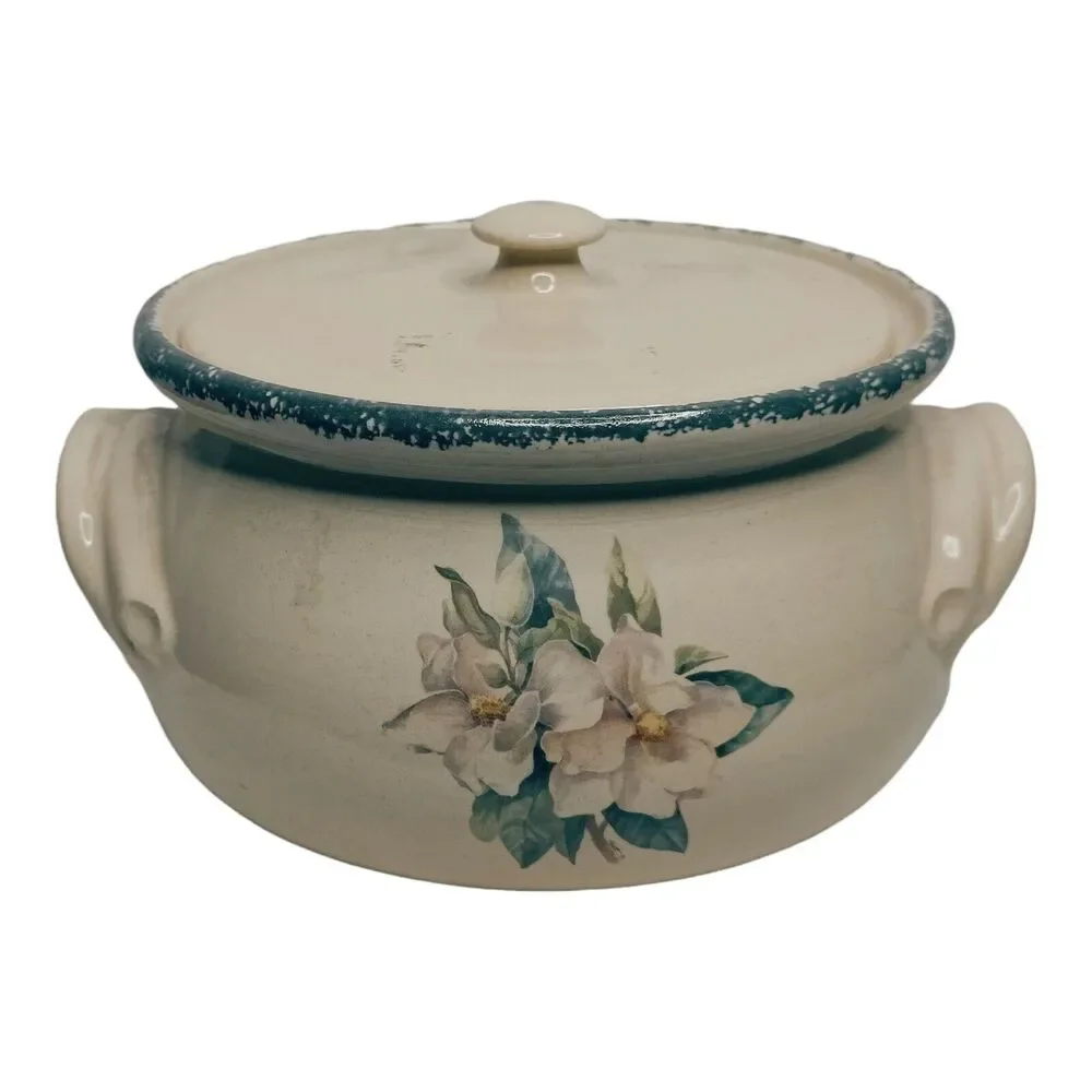 Retro 70s Home & Garden Party Pot Magnolia 2 Quart Casserole Pot With Lid Vtg‎